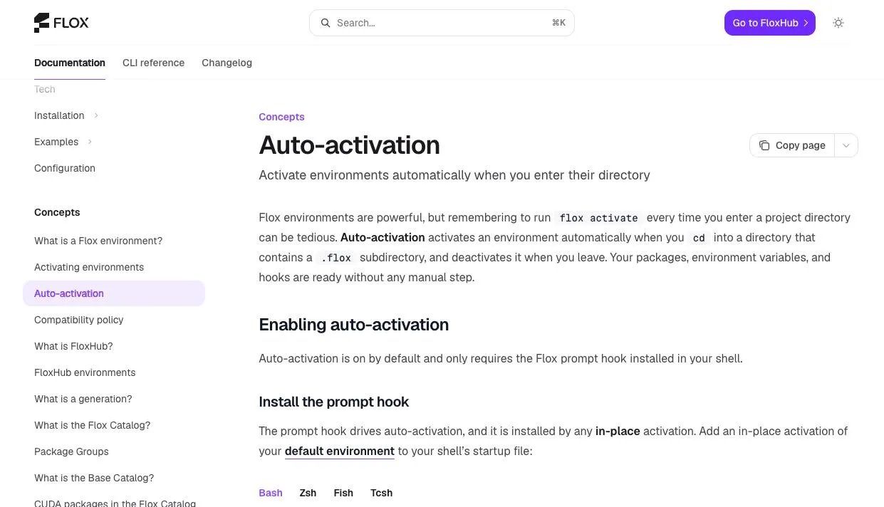 Flox auto-activation docs