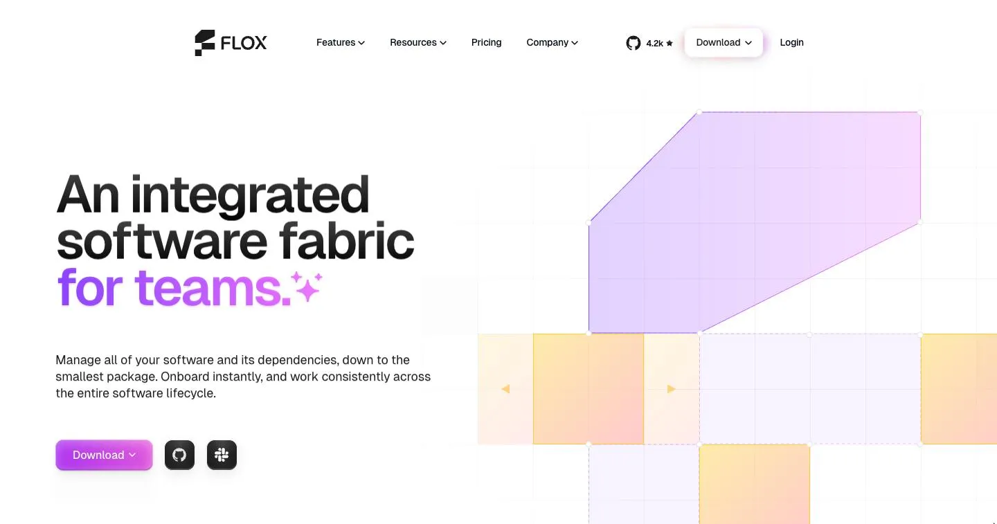 The flox.dev hero before the change, with Download as the main button