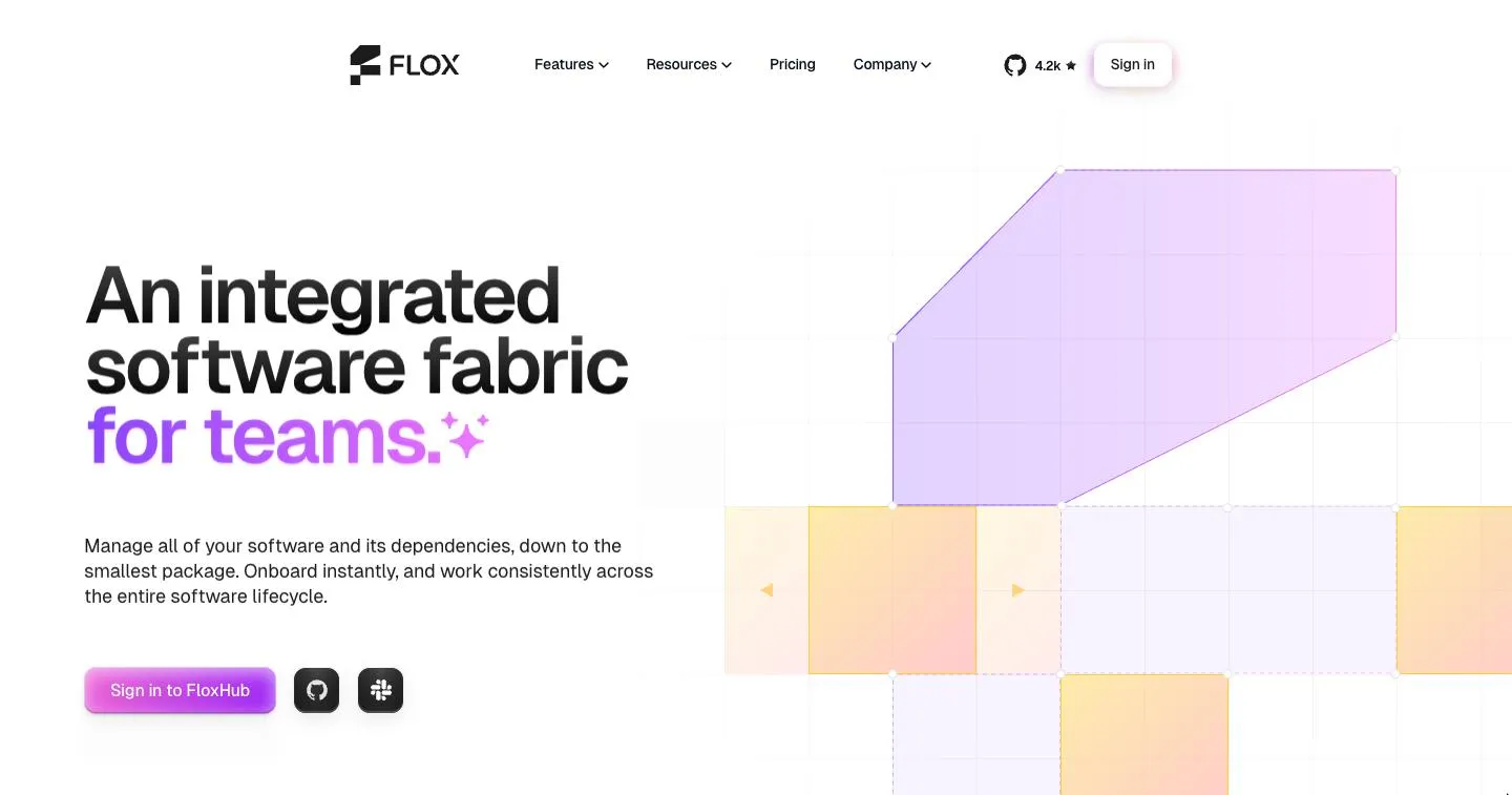 The flox.dev hero after the change, with Sign in to FloxHub as the main button
